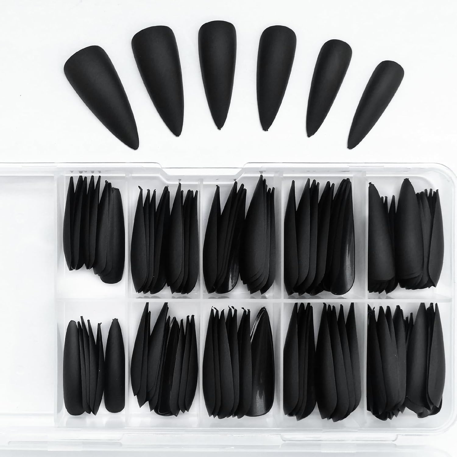 120pcs Matte Black Stiletto Press-On Nails, Long Full Cover, 10 Sizes - Image 6
