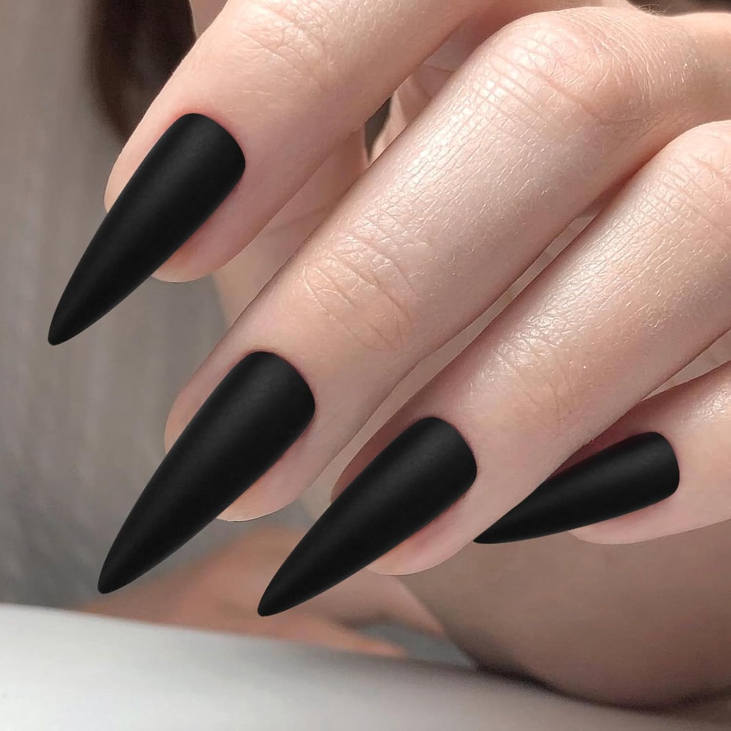 120pcs Matte Black Stiletto Press-On Nails, Long Full Cover, 10 Sizes - Image 3