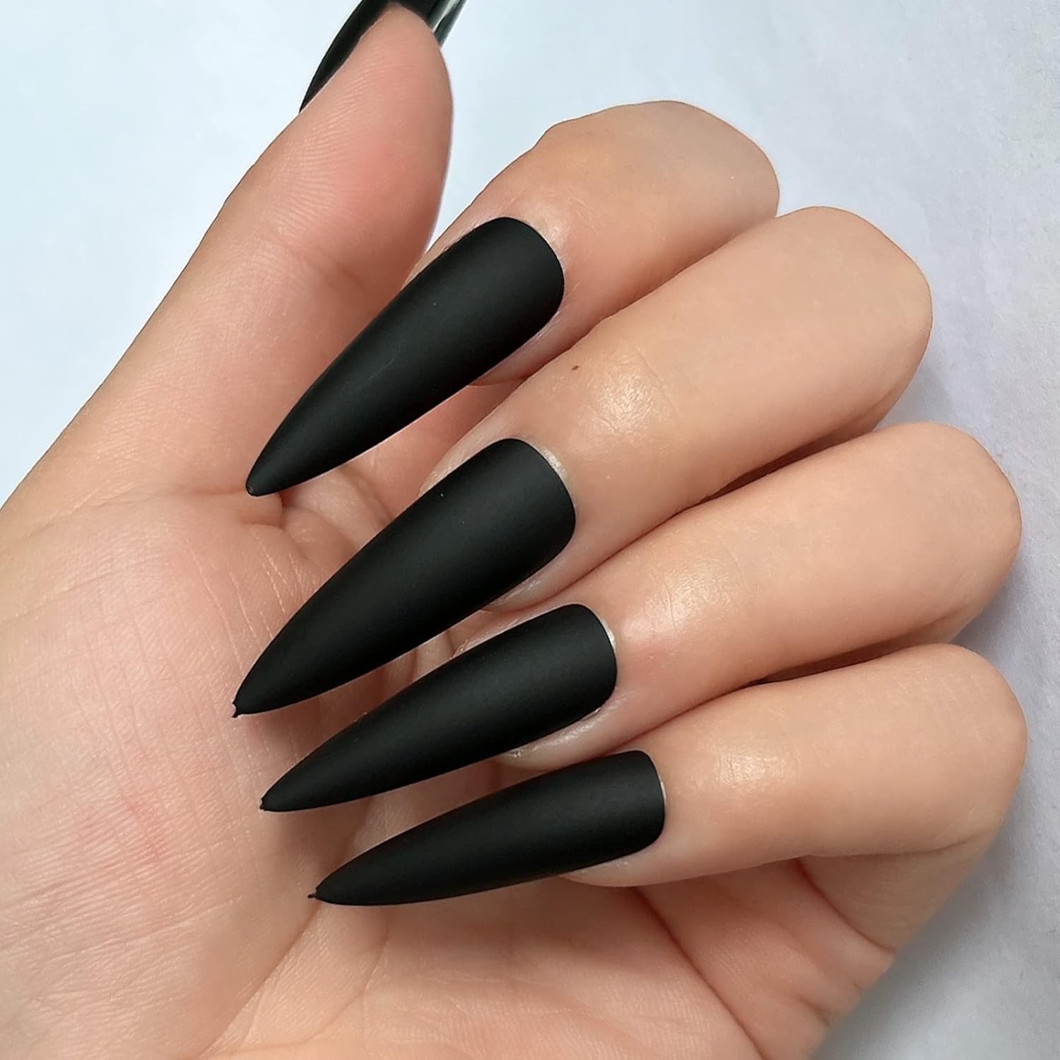 120pcs Matte Black Stiletto Press-On Nails, Long Full Cover, 10 Sizes - Image 7