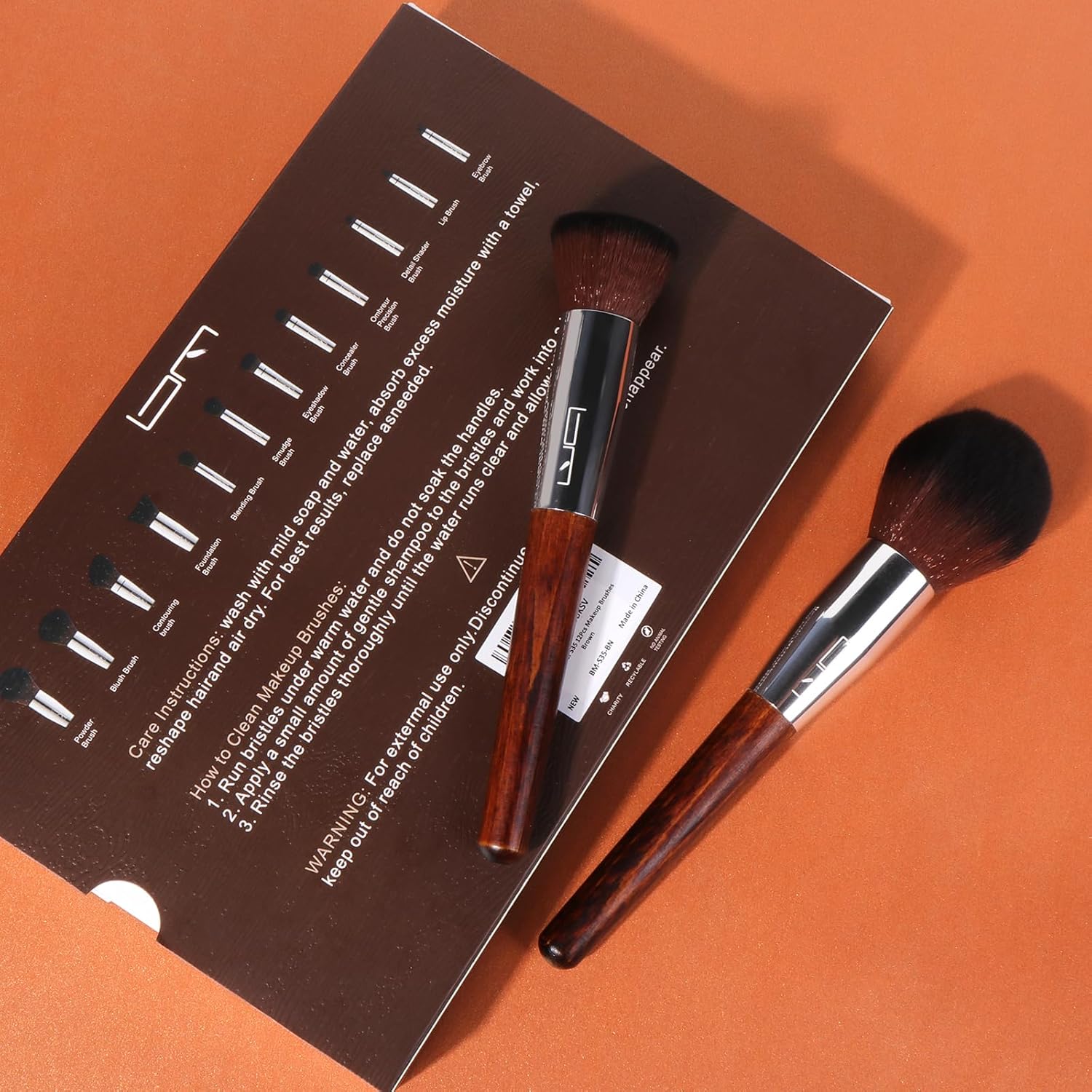 12Pcs Professional Makeup Brush Set for Foundation, Eyeshadow, Blush & Lips (Brown) - Image 6