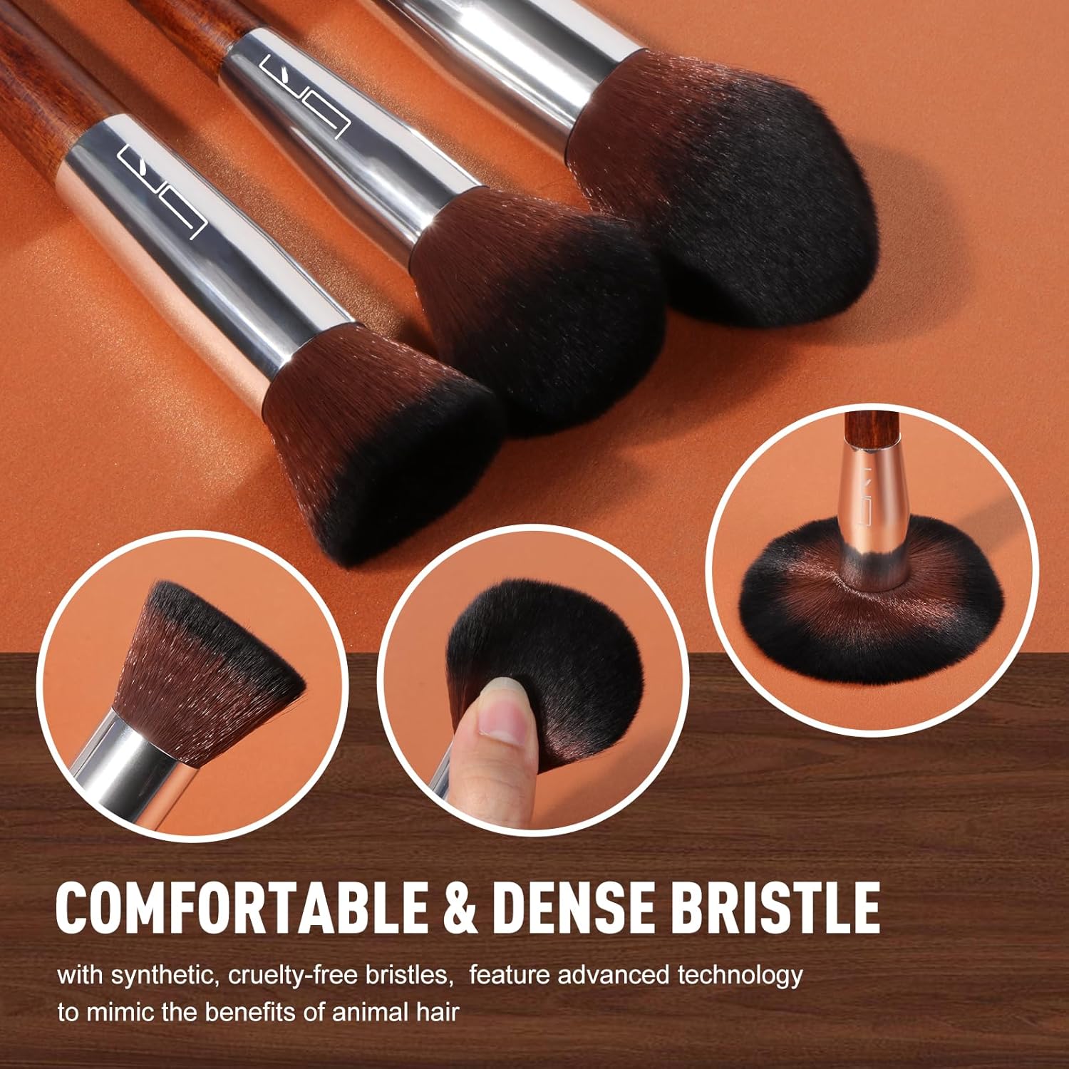 12Pcs Professional Makeup Brush Set for Foundation, Eyeshadow, Blush & Lips (Brown) - Image 4