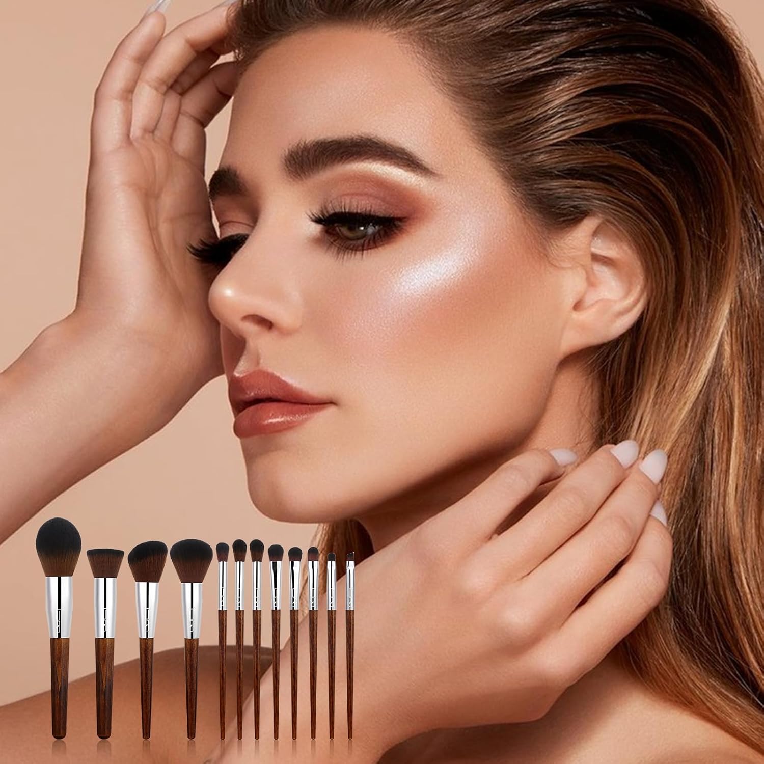 12Pcs Professional Makeup Brush Set for Foundation, Eyeshadow, Blush & Lips (Brown) - Image 7