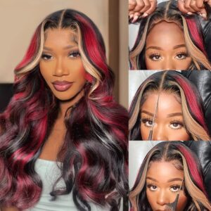 24-Inch 13X6 Burgundy Ombre Lace Front Wig Human Hair Body Wave Pre-Plucked