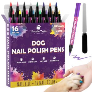 16 Color Pet Safe Quick Dry Dog Nail Polish Pens Set with File Included