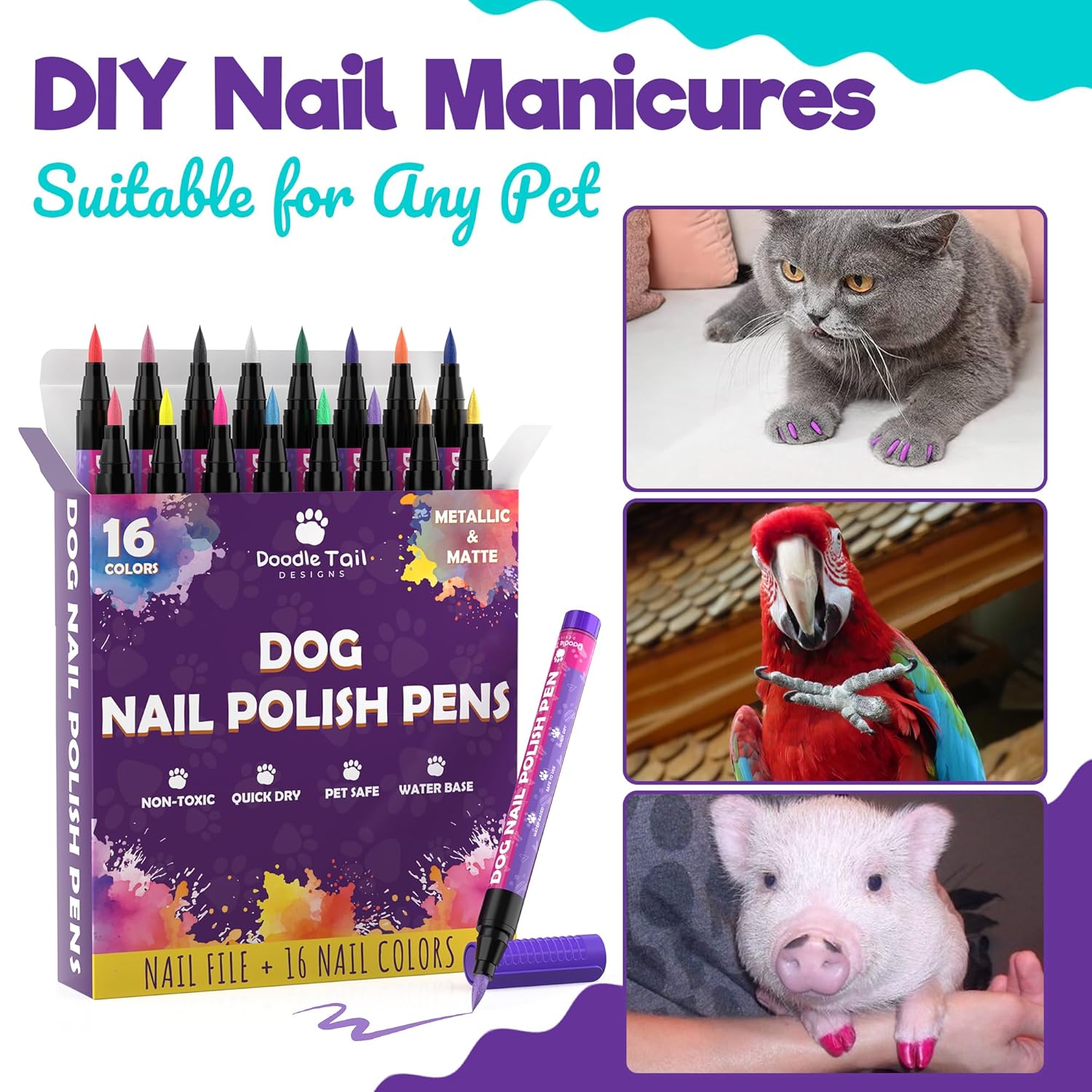 16 Color Pet Safe Quick Dry Dog Nail Polish Pens Set with File Included - Image 7