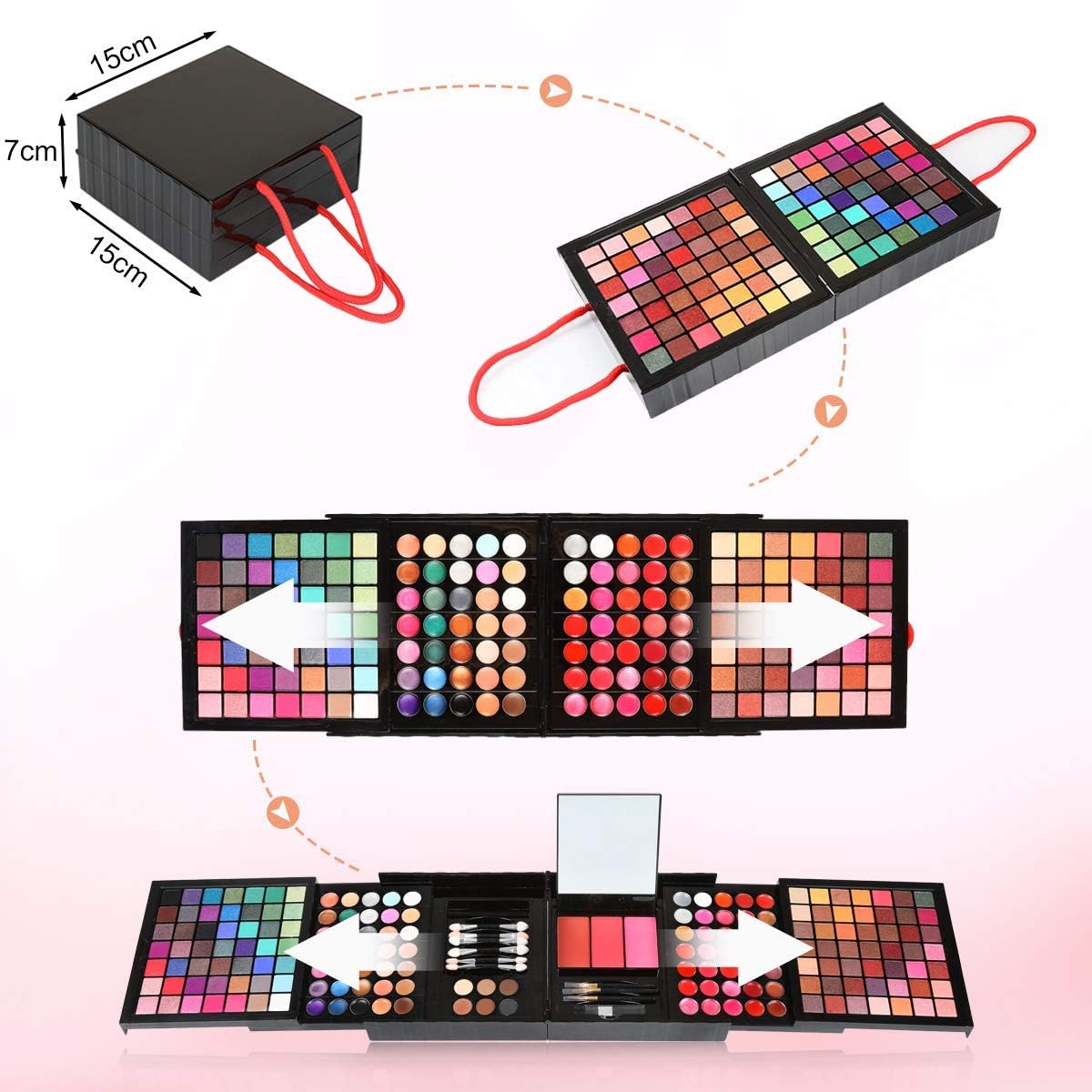 177 Color Hotrose Full Pink Eyeshadow Palette Blush Lip Gloss Concealer Kit Beauty Makeup Set,All-in-One Makeup Kit with Mirror, Applicators - Image 2