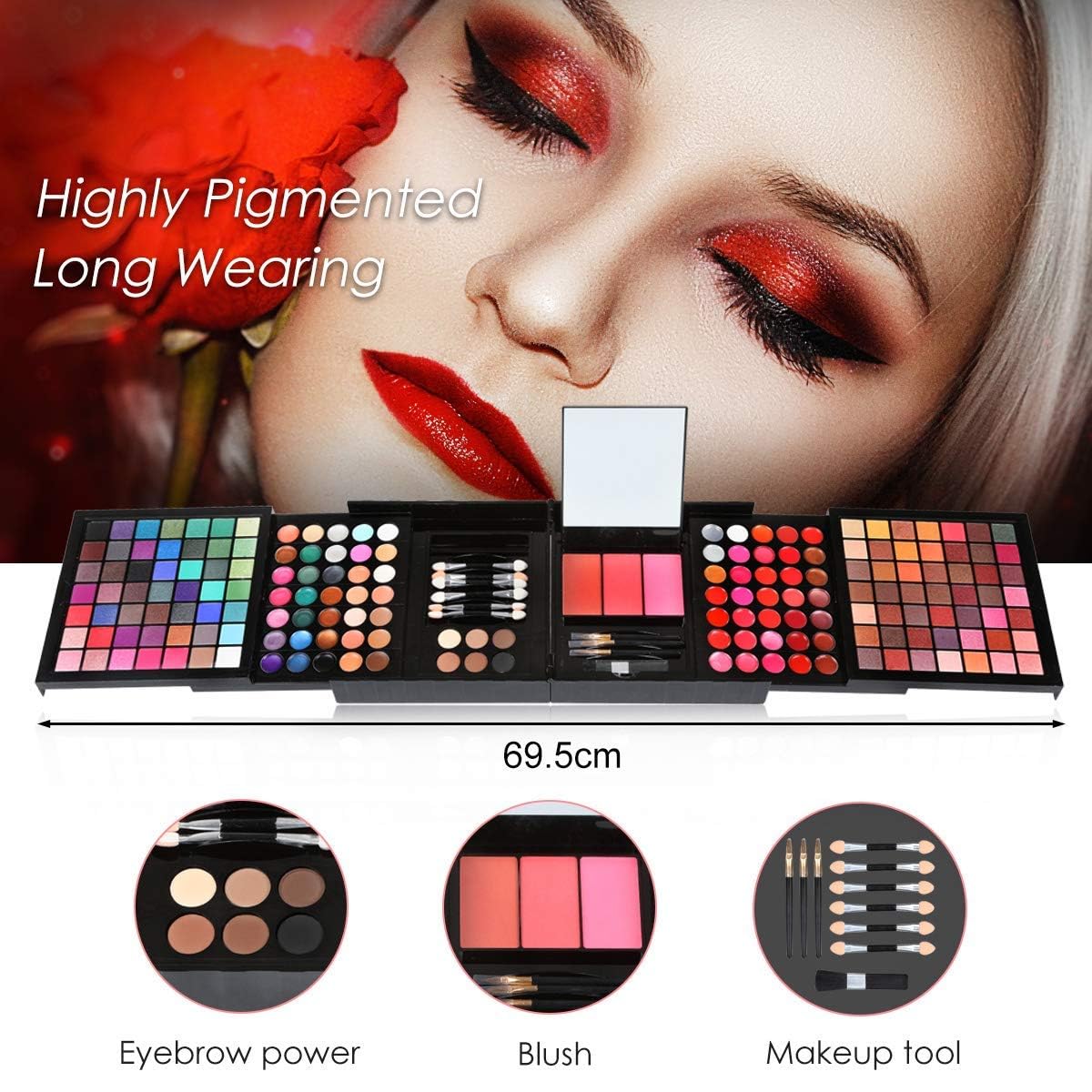 177 Color Hotrose Full Pink Eyeshadow Palette Blush Lip Gloss Concealer Kit Beauty Makeup Set,All-in-One Makeup Kit with Mirror, Applicators - Image 7