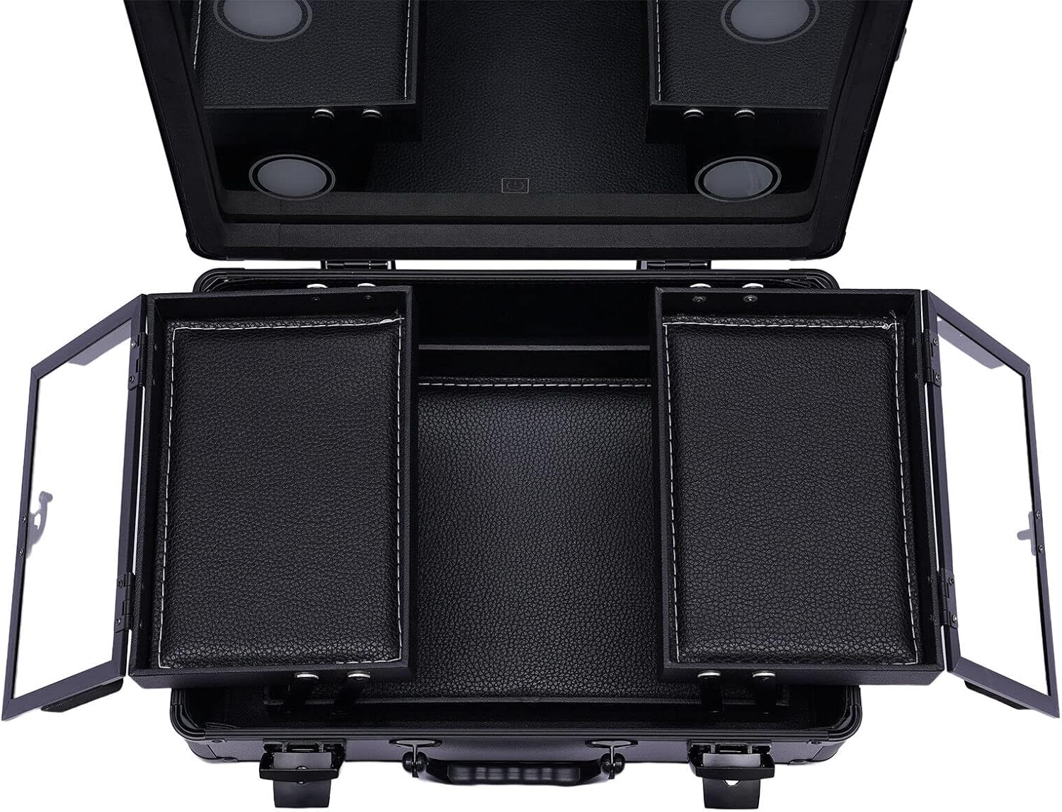 2-Layer Black Makeup Train Case with LED Lights, Mirror & Organizer - Image 6