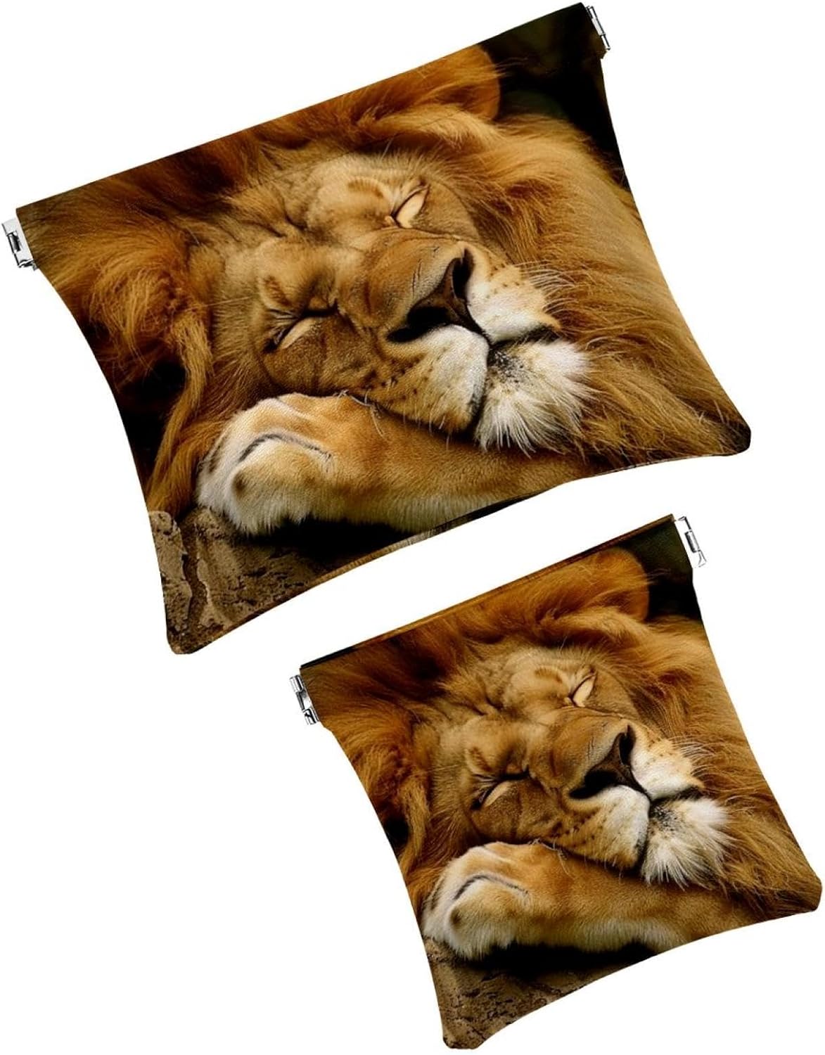 2 Pack Faux Leather Mini Makeup & Jewelry Storage Pouch, Lion Design