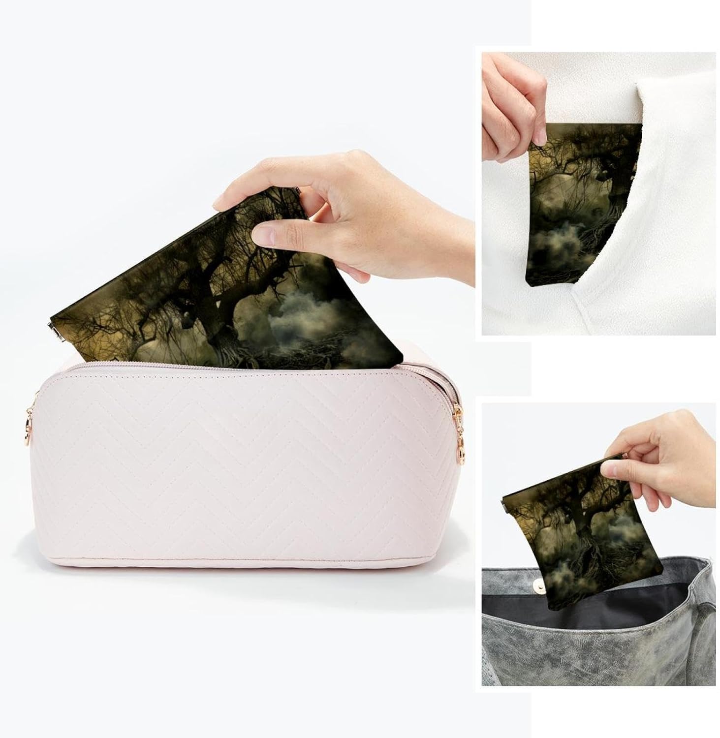2 Pack Mini Faux Leather Cosmetic Bags - Halloween Tree & Skull Design - Image 5