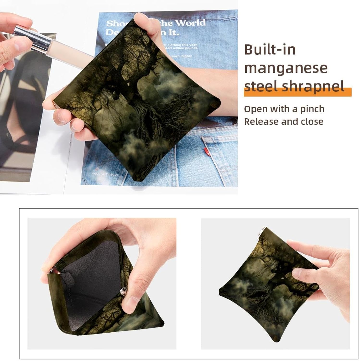 2 Pack Mini Faux Leather Cosmetic Bags - Halloween Tree & Skull Design - Image 3