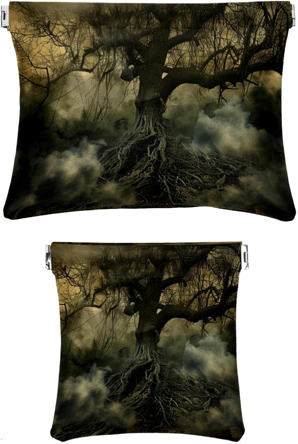 2 Pack Mini Faux Leather Cosmetic Bags - Halloween Tree & Skull Design