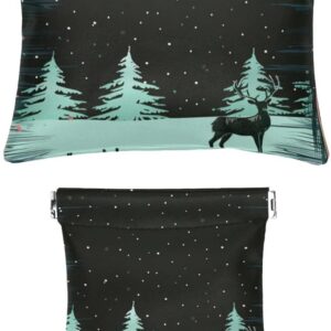 2 PCS Faux Leather Mini Makeup Bag for Lipstick, Christmas Elk Design
