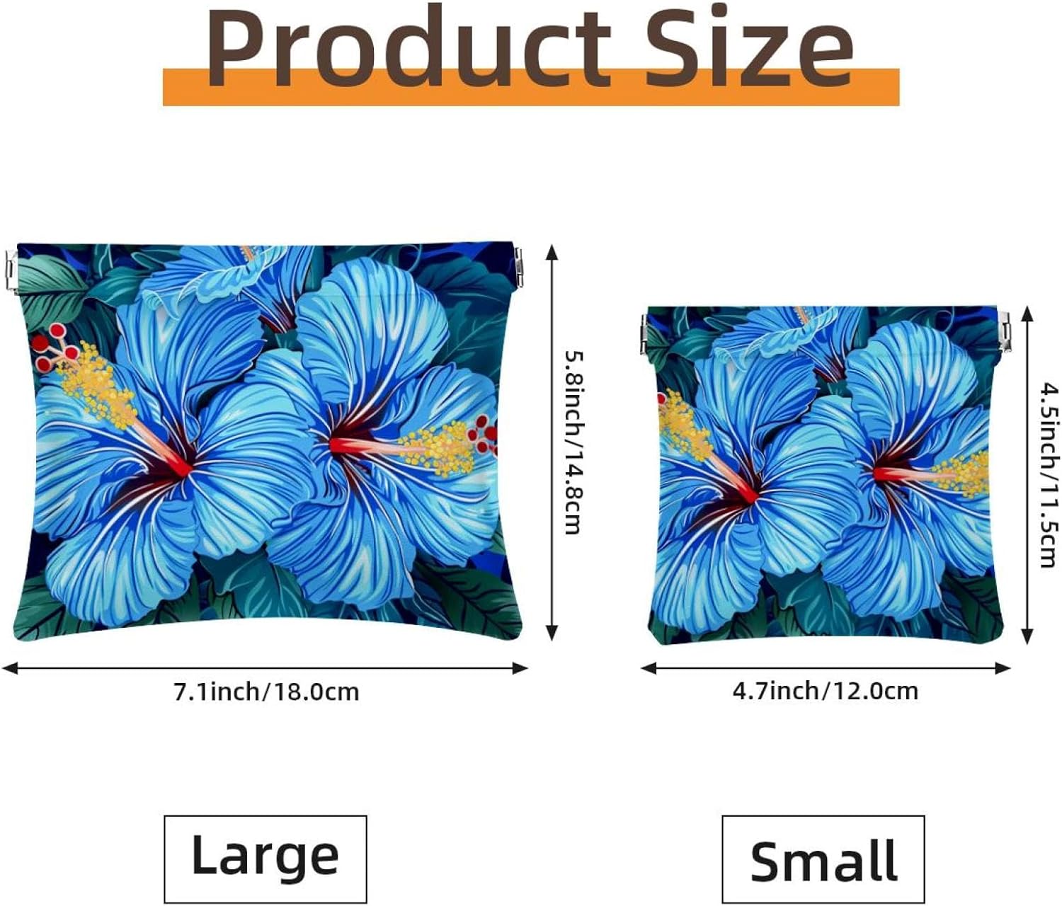2 Pcs Faux Leather Mini Makeup Bag, Hawaii Blue Hibiscus Organizer - Image 2