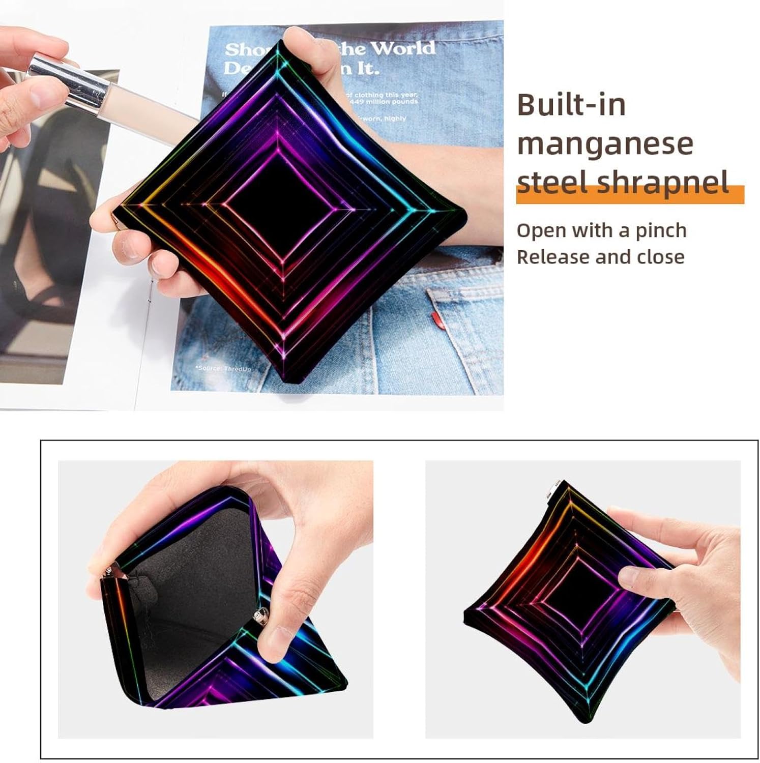 2 PCS Faux Leather Mini Makeup Bag, Portable Travel Kit with Colorful Squares - Image 3