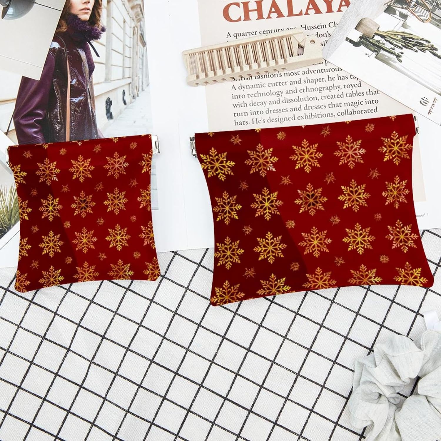 2 PCS Faux Leather Mini Makeup Bag Pouch for Lipstick, Christmas Design - Image 6