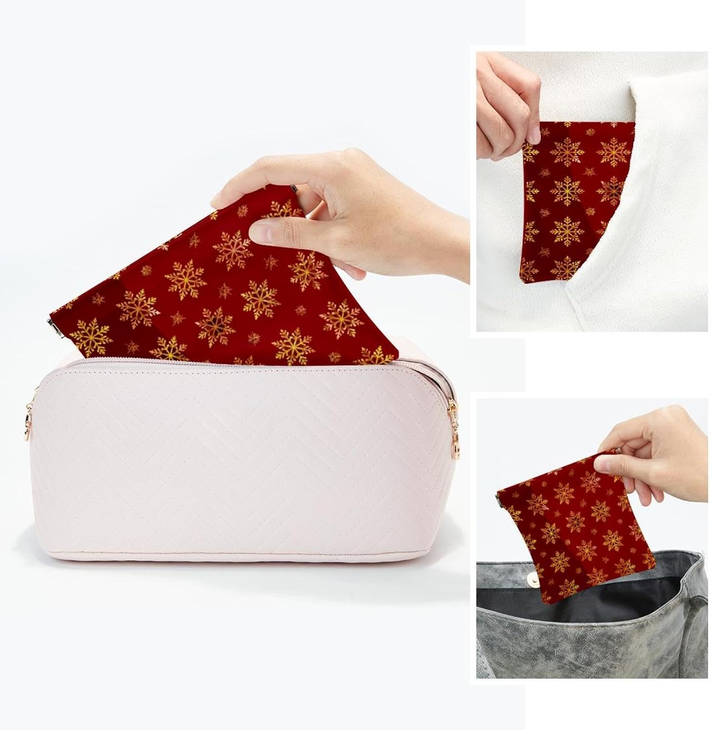 2 PCS Faux Leather Mini Makeup Bag Pouch for Lipstick, Christmas Design - Image 5