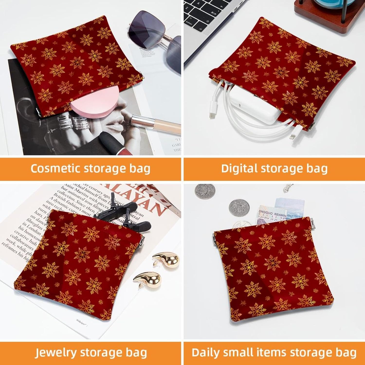 2 PCS Faux Leather Mini Makeup Bag Pouch for Lipstick, Christmas Design - Image 4