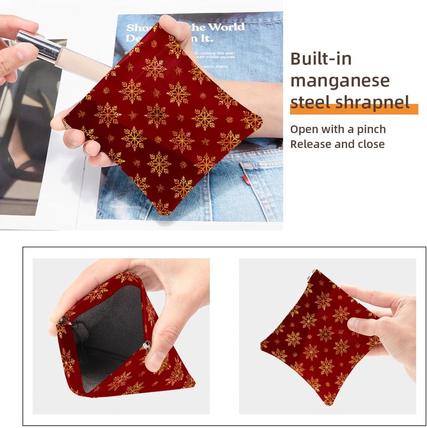 2 PCS Faux Leather Mini Makeup Bag Pouch for Lipstick, Christmas Design - Image 3