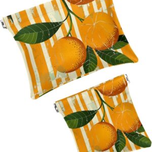 2 Pcs Faux Leather Mini Makeup Bag, Travel Storage Pouch, Striped Design