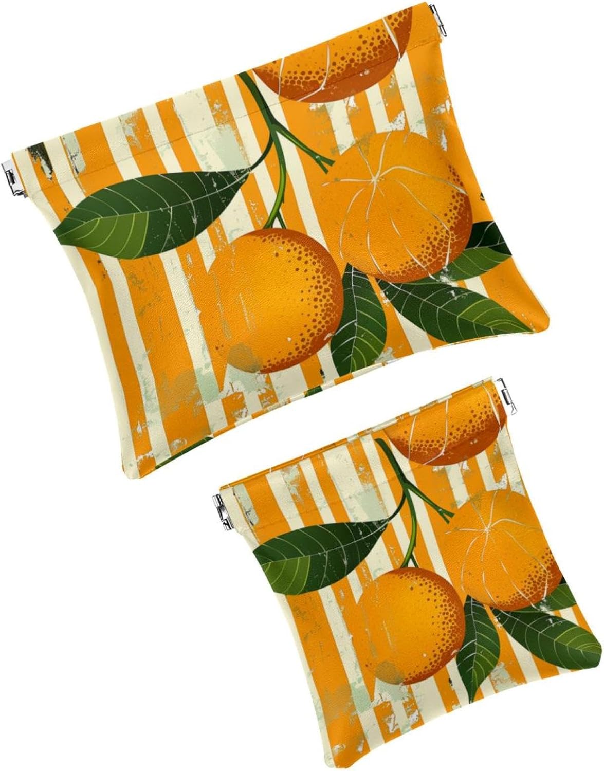 2 Pcs Faux Leather Mini Makeup Bag, Travel Storage Pouch, Striped Design