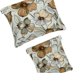 2 PCS Faux Leather Mini Makeup Bags, Gray Floral Travel Pouch for Lipstick