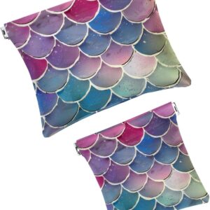 2 Pcs Faux Leather Mini Makeup Bags, Mermaid Scales Design, Pink Purple
