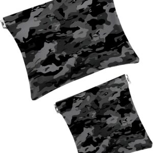 2 PCS Faux Leather Mini Travel Makeup Bags, Grey Camouflage Storage Pouch