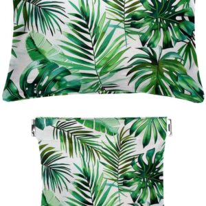 2 Pcs Faux Leather Travel Makeup Bag, Green Palm Leaf Design