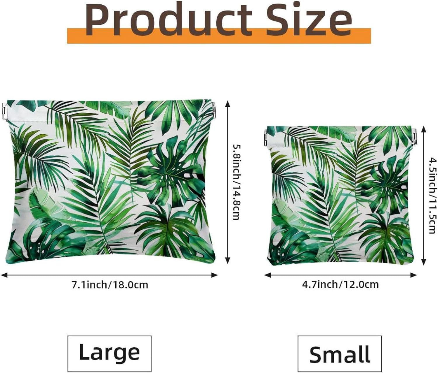 2 Pcs Faux Leather Travel Makeup Bag, Green Palm Leaf Design - Image 2