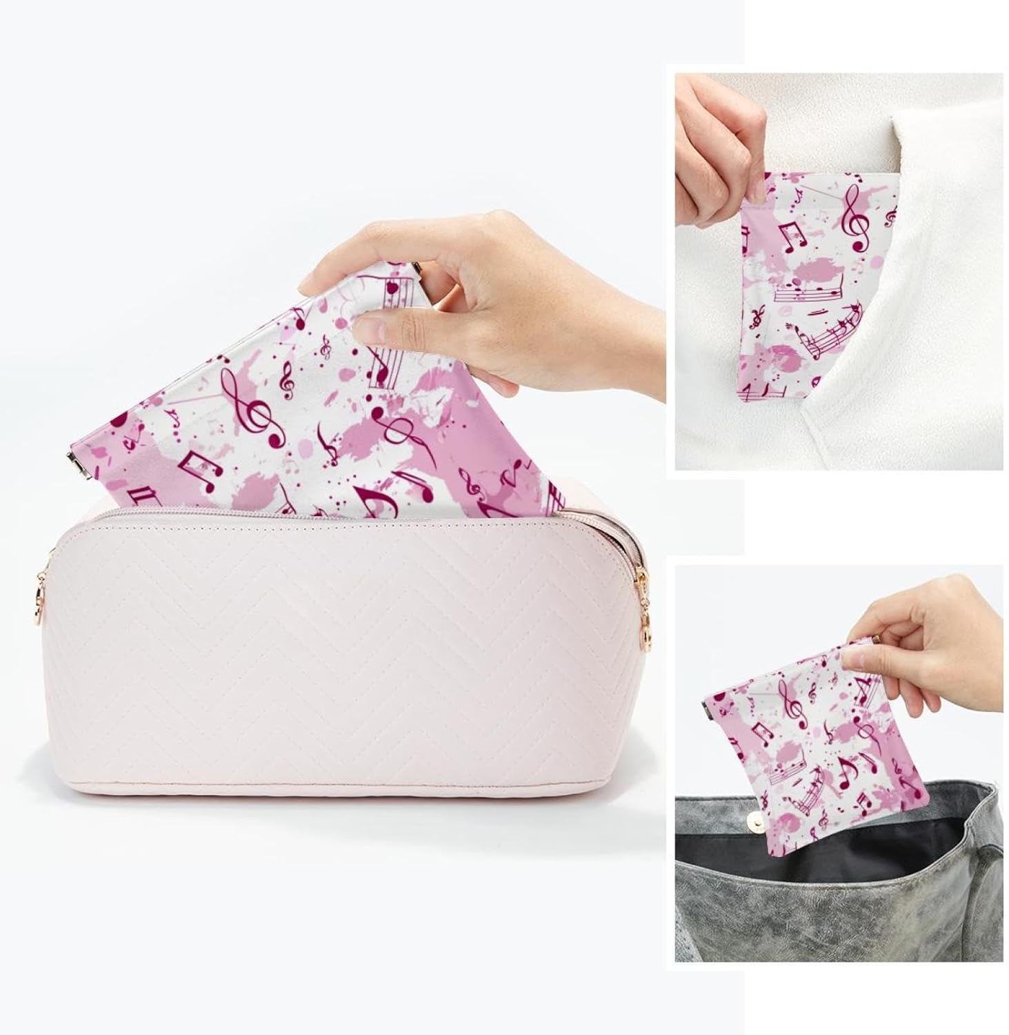 2 Pcs Mini Faux Leather Cosmetic Bags, Travel Storage Pouch for Women, Purple Pink - Image 5