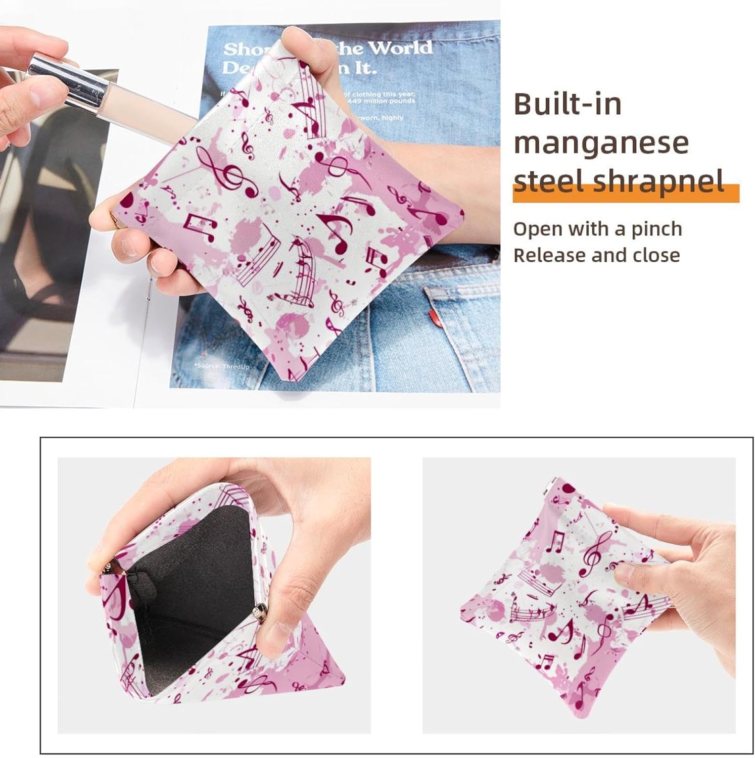 2 Pcs Mini Faux Leather Cosmetic Bags, Travel Storage Pouch for Women, Purple Pink - Image 3
