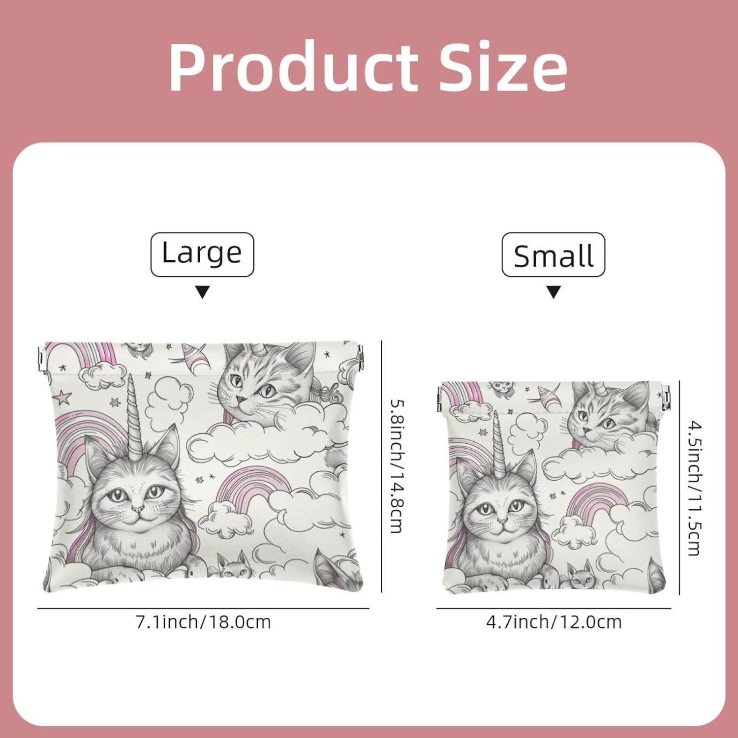 2 Pcs Mini Faux Leather Travel Makeup Bags for Women, Unicorn Cat Design - Image 2
