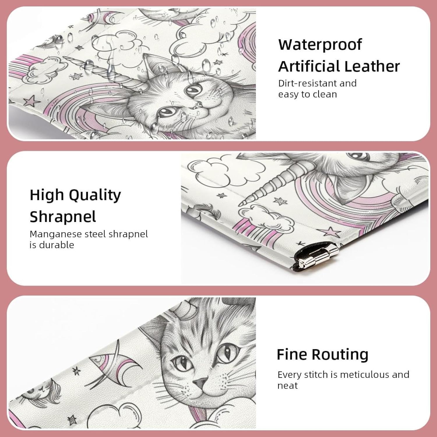 2 Pcs Mini Faux Leather Travel Makeup Bags for Women, Unicorn Cat Design - Image 4