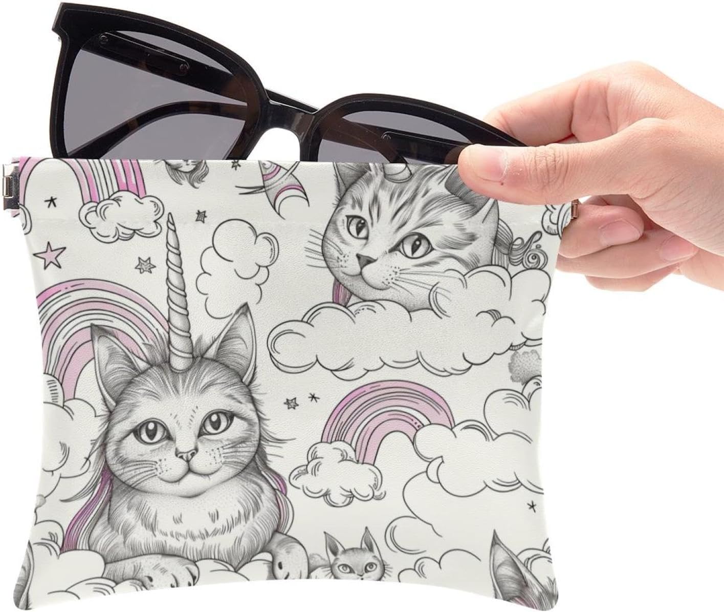 2 Pcs Mini Faux Leather Travel Makeup Bags for Women, Unicorn Cat Design - Image 6