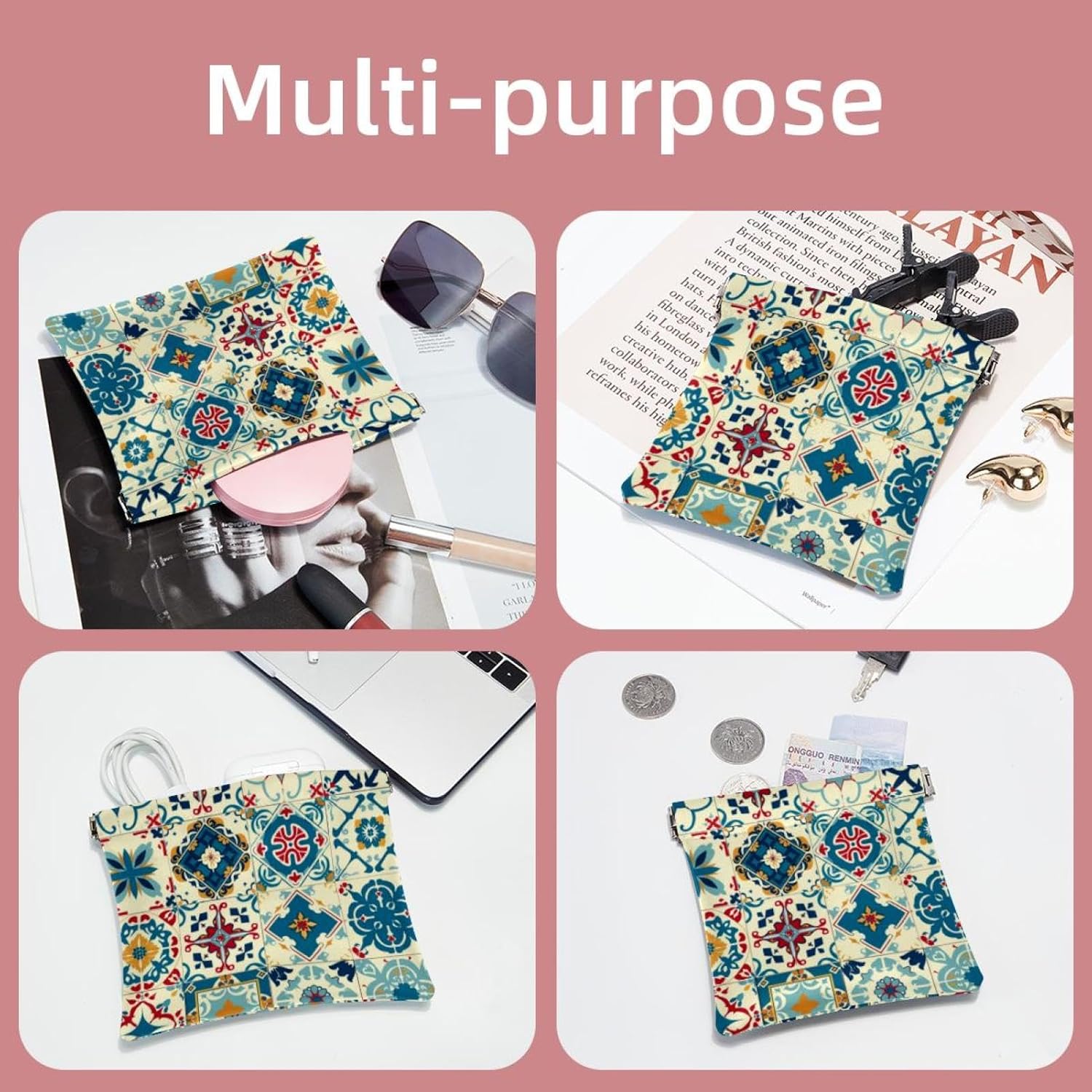 Faux Leather Mini Cosmetic Bags 2 Pcs Moroccan Design Small Travel Kit - Image 5