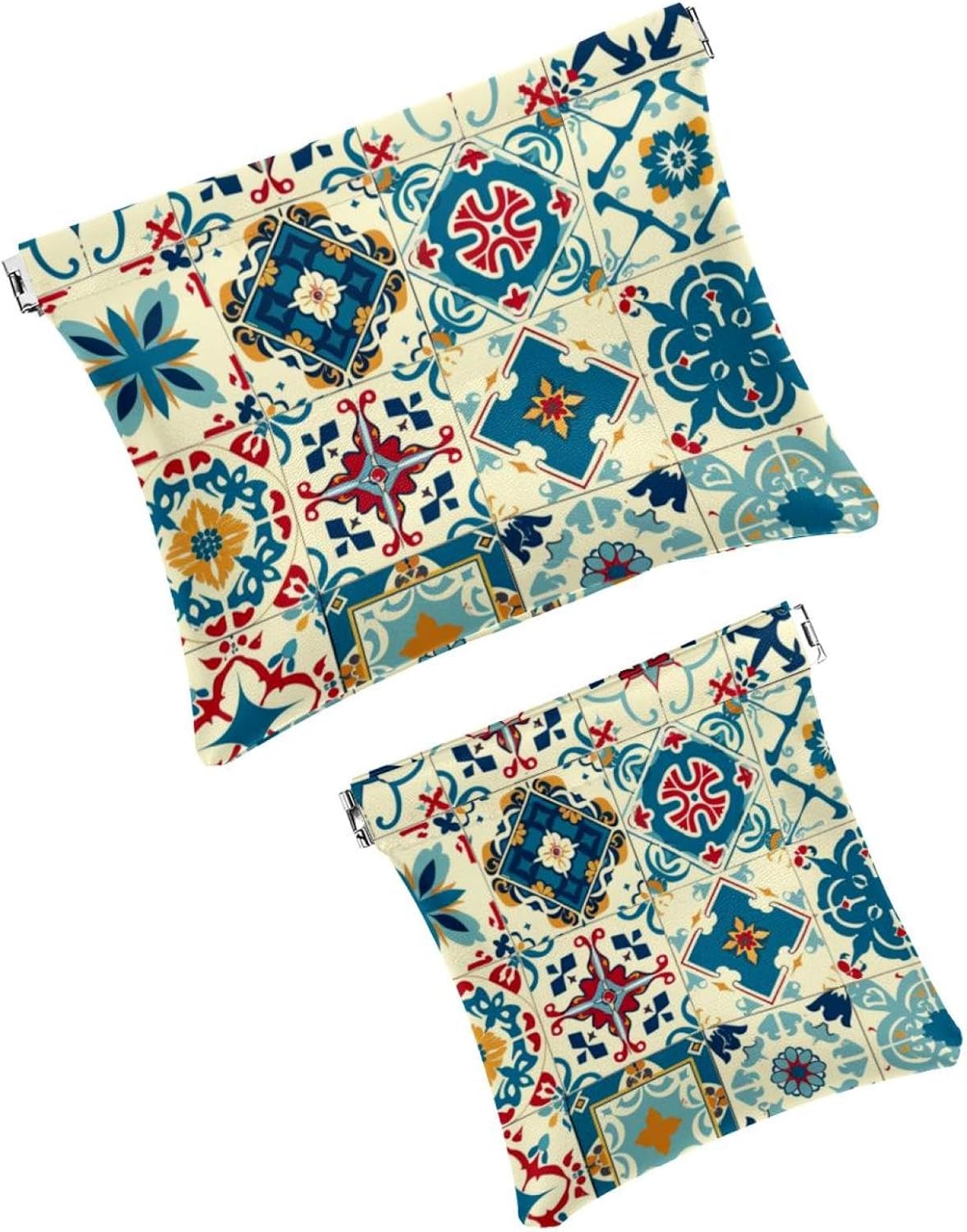 Faux Leather Mini Cosmetic Bags 2 Pcs Moroccan Design Small Travel Kit