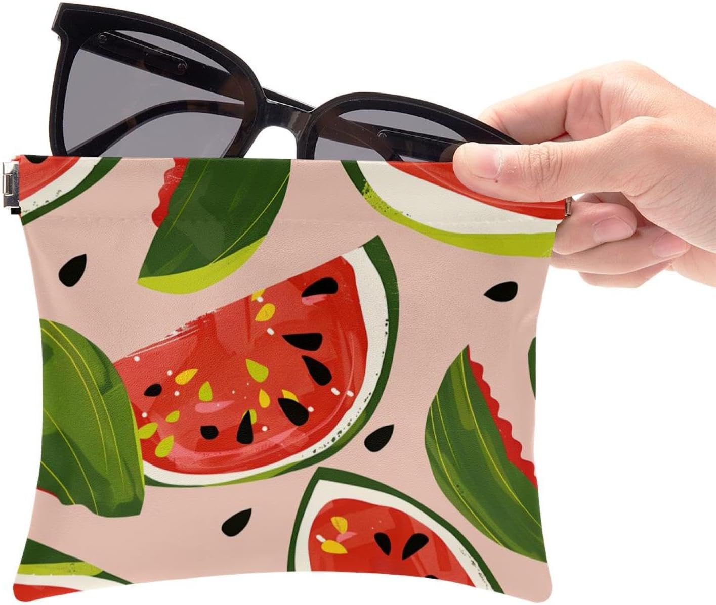 2-Piece Faux Leather Mini Makeup Pouch Set - Watermelon Pink Travel Kit - Image 6