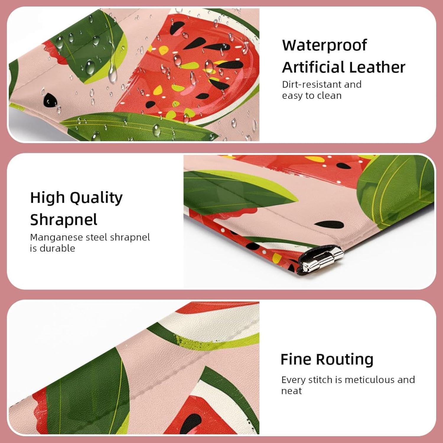 2-Piece Faux Leather Mini Makeup Pouch Set - Watermelon Pink Travel Kit - Image 4