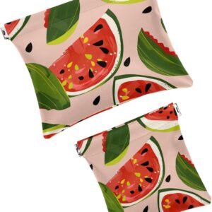 2-Piece Faux Leather Mini Makeup Pouch Set - Watermelon Pink Travel Kit