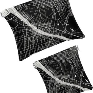 2-Piece Faux Leather Travel Kit - Vintage City Map Makeup & Jewelry Pouch
