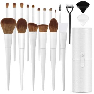 20PC Professional Makeup Brush Set with Case, Holder & 2 Powder Puffs - White