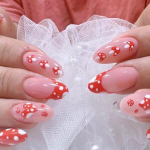 24 Pcs Medium Red Almond Press On Nails with French Tip for Valentine's Day
