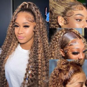 26 Inch 13x6 Ombre Lace Front Wig, 180% Density, Honey Blonde Deep Wave