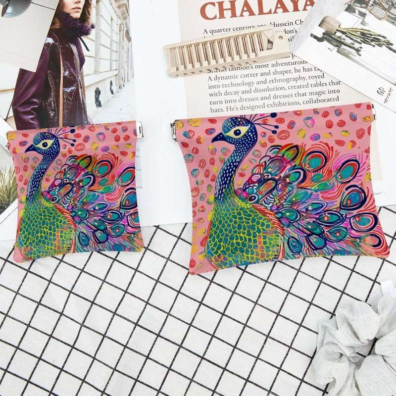 2Pcs Mini Faux Leather Cosmetic Bags with Peacock Art for Travel - Image 6