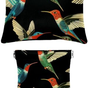 2Pcs Faux Leather Mini Travel Pouches, Hummingbird Pattern for Cosmetics