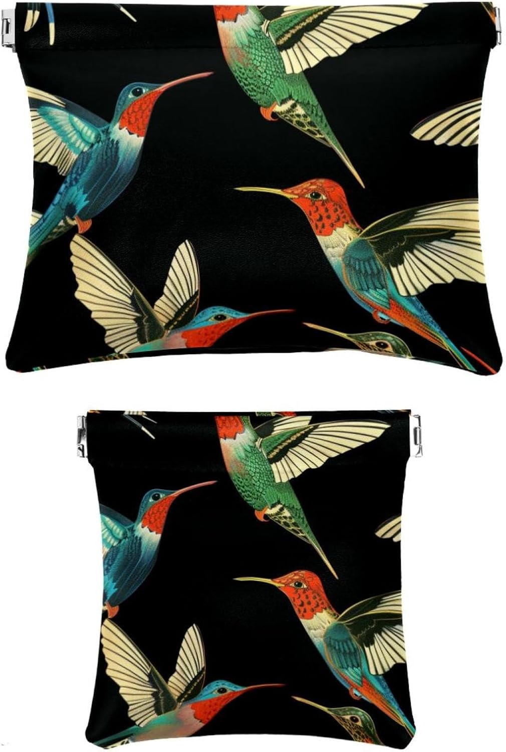 2Pcs Faux Leather Mini Travel Pouches, Hummingbird Pattern for Cosmetics