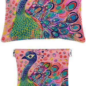 2Pcs Mini Faux Leather Cosmetic Bags with Peacock Art for Travel