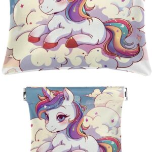 2Pcs Mini Faux Leather Travel Makeup Pouch, Unicorn Design for Women
