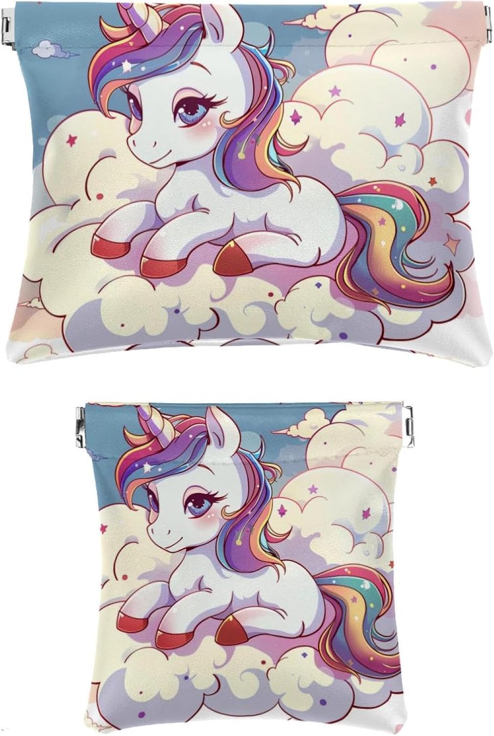 2Pcs Mini Faux Leather Travel Makeup Pouch, Unicorn Design for Women